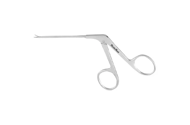 Integra Lifesciences - MeisterHand - MH19-2081 - Micro Ear Forceps Meisterhand 3-1/4 Inch Length Surgical Grade German Stainless Steel Nonsterile Nonlocking Finger Ring Handle Straight Serrated Alligator Jaws