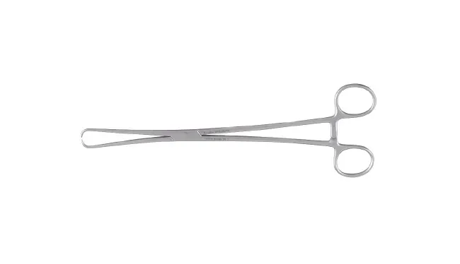 Integra Lifesciences - MeisterHand - MH30-966ATR - Tenaculum Forceps Meisterhand Schroeder 10 Inch Length Surgical Grade German Stainless Steel Nonsterile Ratchet Lock Finger Ring Handle Curved 1 X 1 Atraumatic Prongs