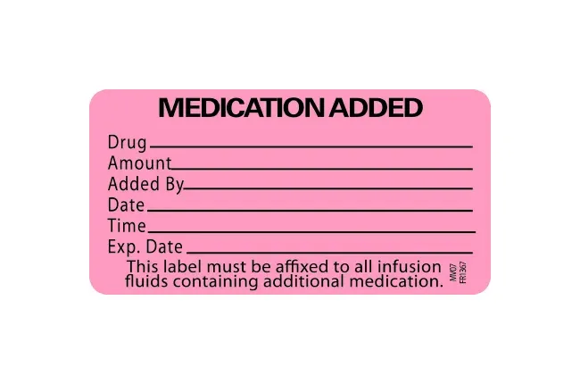 Precision Dynamics - Barkley - MV07FR1367 - Pre-printed Label Barkley Advisory Label Fluorescent Red Paper Medication Added Name____ Room No.__ Date__ Amount_added By_date_time_exp Date_ Black Medication Name 2-1/2 X 2-15/16 Inch