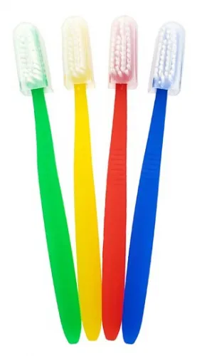New World Imports - TBMC-CAP - Freshmint Toothbrush with Cap, 7" x 5", Assorted Colors: Blue, Yellow, Red and Green, Plastic Handle, Nylon Bristles, Individually Wrapped, 250/bx, 4 bx/cs