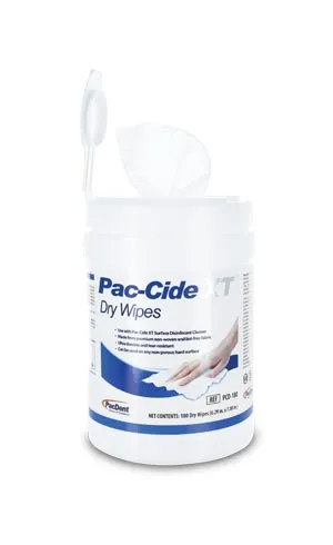 PacDent Endo - PCD-180 - Pac-Cide XT Dry Wipes, 6.29''x7.08'', 180wipes/can, 8cans/cs (US Only) (Item is considered HAZMAT and cannot ship via Air or to AK, GU, HI, PR, VI)