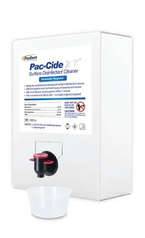 PacDent Endo - PCXT-3L - Pac-Cide XT Surface Disinfectant Solution, 101.44 fl. oz. (3 L), 1 Dispensing Bowl, 10pk/cs (US Only) (Item is considered HAZMAT and cannot ship via Air or to AK, GU, HI, PR, VI)