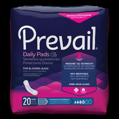 First Quality - From: BC-012 To: BC-013  Prevail Daily PadsBladder Control Pad Prevail Daily Pads 91/4 Inch Length Moderate Absorbency Polymer Core One Size Fits Most