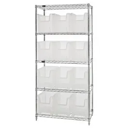 Quantum - From: WR5-600CL To: WR5-600800CL - Wire Shelving Unit, 5 Shelves (12) QGH600CL Bins (DROP SHIP ONLY)
