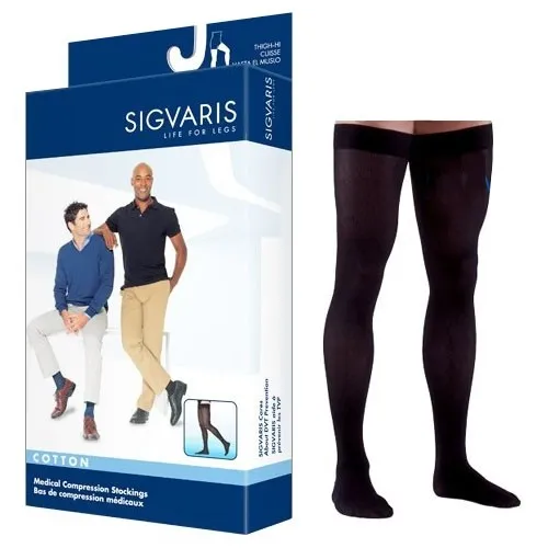 Sigvaris - 232NLSM99 - 20-30 mmHg Cotton Thigh Highs-Large-Short-Black