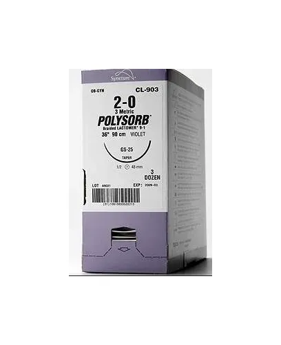 Covidien - Polysorb - SL-172 - Absorbable Suture With Needle Polysorb Polyester C-1 3/8 Circle Reverse Cutting Needle Size 5 - 0 Braided