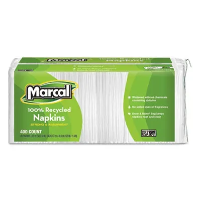 Soundview - MRC6506 - 100% Recycled Luncheon Napkins, 11.4 X 12.5, White, 400/Pack, 6Pk/Ct