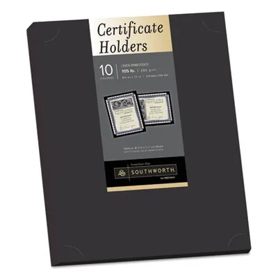 Southworth - SOUPF18 - Certificate Holder, Black, 105Lb Linen Stock, 12 X 9 1/2, 10/Pack