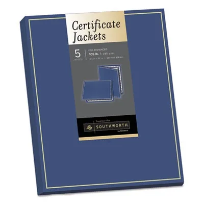 Southworth - SOUPF6 - Certificate Jacket, Navy/Gold Border, Felt, 88Lb Stock, 12 X 9 1/2, 5/Pack