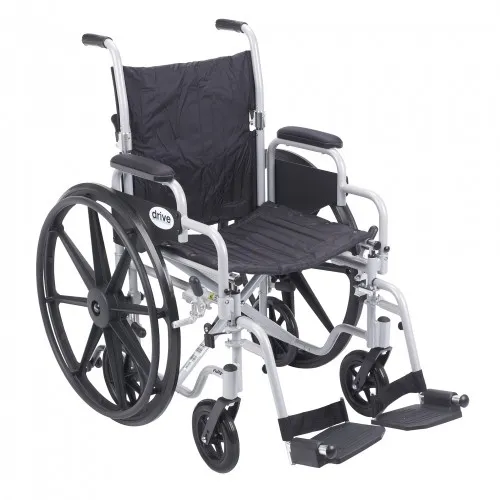 Drive Devilbiss Healthcare - TR18 - Drive Medical drive Poly Fly TR18 Lightweight Transport Chair drive Poly Fly Aluminum Frame with Silver Finish 250 lbs. Weight Capacity Fixed Height / Padded Arm Black Upholstery