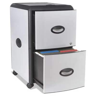 Storex - STX61352U01C - Two-drawer Mobile Filing Cabinet With Metal Siding, 19w X 15d X 23h, Silver/black 