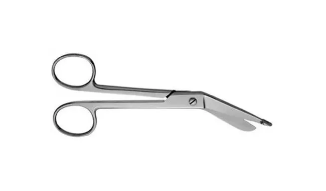 V. Mueller - SU2005 - Bandage Scissors V. Mueller Lister 5-1/2 Inch Length Surgical Grade Stainless Steel NonSterile Finger Ring Handle Angled Blunt Tip / Blunt Tip