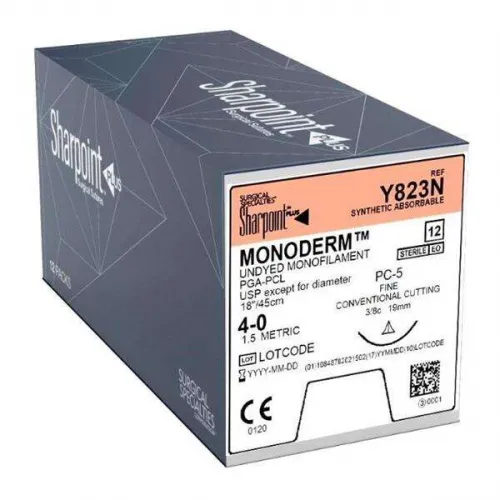 Surgical Specialties - Y497N - Monoderm Suture, Monofilament, Reverse Cutting, Size 3-0, 18"/45cm, 19mm, 3/8 Circle, 12/bx
