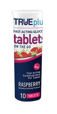 Trividia Health - P1H01RS-10 - TRUEplus Glucose Tablets 10 count, Raspberry.  Includes 400 IU Vitamin D.