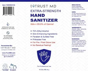 TrustMD - MD0502103 - Hand Sanitizer, Pump, Extra Strength, 70% Alcohol, 16oz, 12/cs&nbsp;&nbsp;<strong style="color:red">Max weekly quantity allowed: 2</Strong>