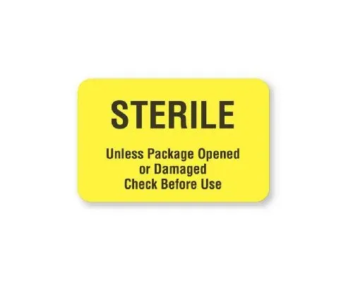 United Ad Label - ULCS652 - Pre-printed Label Advisory Label Yellow Paper Sterile Unless Package Opened Or Damaged Check Before Use Black Safety And Instructional 1-1/8 X 1-3/4 Inch