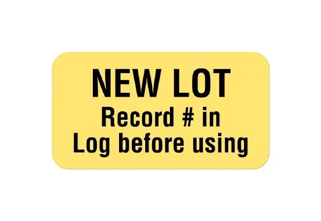 United Ad Label - UAL - ULLR221 - Pre-printed Label Ual Advisory Label Yellow Paper New Lot Record In Log Before Using Safety And Instructional 7/8 X 1-5/8 Inch