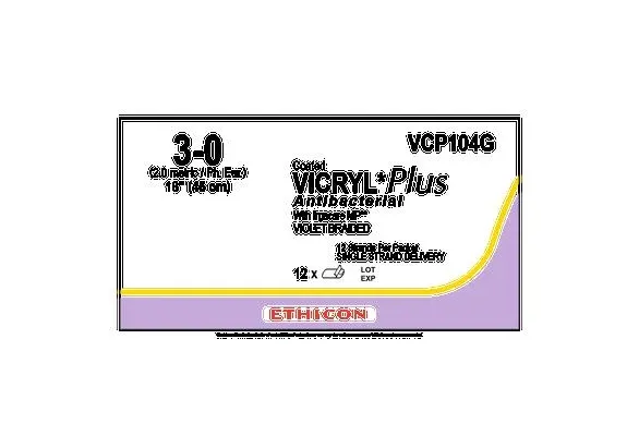 Ethicon Suture - VCP107G - ETHICON SUTURE VICRYL PLUS COATED ANTIBACTERIAL SUTURE SUTUPAK PRECUT  1 618" VIOLET BRAIDED 1DZ/BX