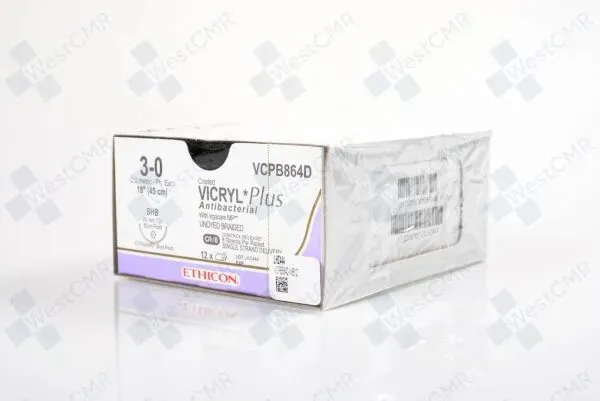Ethicon Suture - VCPB977H - ETHICON VICRYL PLUS COATED ANTIBACTERIAL SUTURE ETHIGUARD BLUNT POINT SIZE 1  UNDYED BRAIDED 3DZ/BX