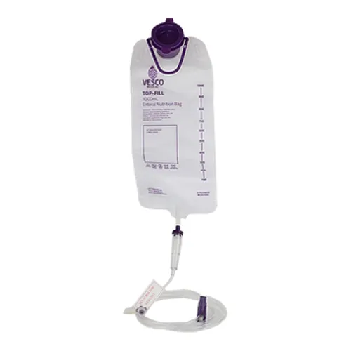 Vesco Medical - From: VED-045 to  VED-046 - Vesco Medical 1000ML Top Fill Gravity Feed Set with ENFit Connector VED-045 and Transition VED-046