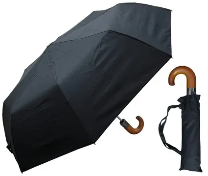 Rain Stoppers - W3424 - Auto-open Folding W/wood Hook Black
