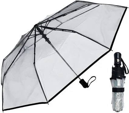 Rain Stoppers - W3450 - Auto-open Clear Mini With Piping  Black
